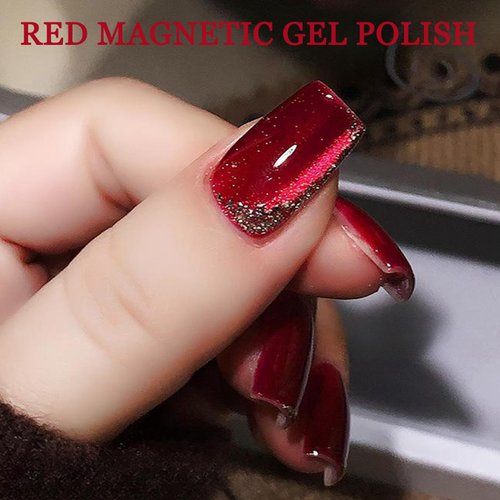 Red Cat Eye Gel Polish, 12D Cats Eye Gel Nail Polish, Magnetic Nail Polish Gel, Wine Red Glitter Nail Polish, Magnetic Nail Polish Gel for Women, Shimmer Gel Nail Polish for Nail Salon & DIY at Home