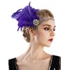 E EMZHOLE 1920s Headpiece Flapper Headband, Rhinestone Pearl Feather Hair Band Great Gatsby Bride Wedding Headdress Head Bands Bridal Hair Accessories for Women and Girls,Champagne (Purple)
