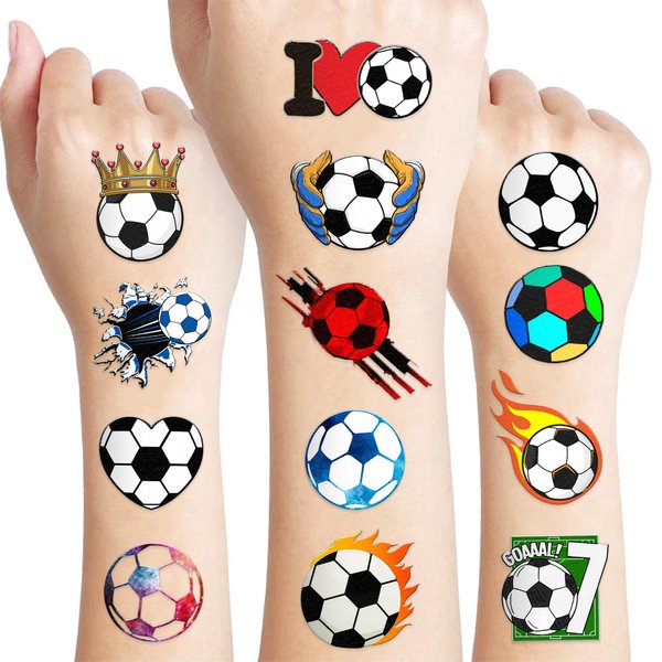 90 PCS Soccer Ball Temporary Tattoos Sticker Football, Sports Themed Birthday Party Decorations Supplies Favors Gifts Ideas Girls Boys Europa, World Cup Cute Tattoo School Reward Game