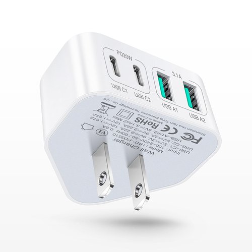 40W USB C Charger Block, 4-Port Flat USB C Wall Charger Fast Charging Block[2 USB A & 2 USB C ] Multiport C Plug Type C Power Adapter Brick for iPhone 16/15/14/13/12 Pro Max/XS/XR,iPad,Samsung,Tablet