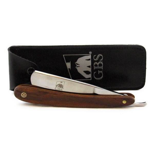 G.B.S Natural Wood Finish Scales 5/8in Straight Razor, Shaving Razor with Dark Wooden Handle and Stainless Steel Perfect for Beard Shaping