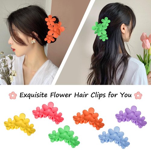 AMCAMI Flower Hair Clips for Women 6 Pcs Claw Clips for Thick Hair Claw Clips Hair Clips for Thin Hair Beach Accessories for Women Cute Hair Clips Hawaiian Flower Hair Clips Hair Claws
