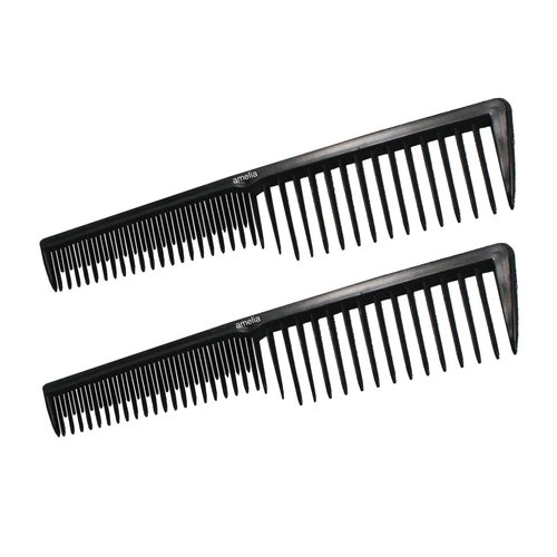 Amelia Beauty, 7in Black Plastic Wide Tooth Tease Comb, Made in USA, Professional Grade Pocket Hair Comb, Wet, Tangled Hair, Flip to Lift, Tease, Everyday Styling Cutting Hair Styling Tool, 2 Pack