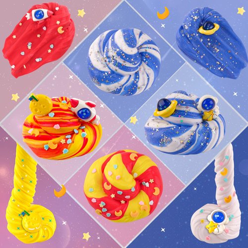 LAWOHO 2X120ml Butter Slime Kit Includes Two-Toned Butter Slime with 6 Packs Add-Ins, Galaxy Slime for Kids Party Favors, Galaxy Slime Kit for Girls & Boys Birthday Halloween Christmas Easter Gifts