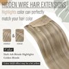 [Hot]Sunny Wire Real Human Hair Blonde Highlight Invisible Fish Line Remy Hair Extensions Dark Ash Blonde Highlights Golden Blonde Wire Hair Extensions Real Human Hair for Back to School 80G 18Inch