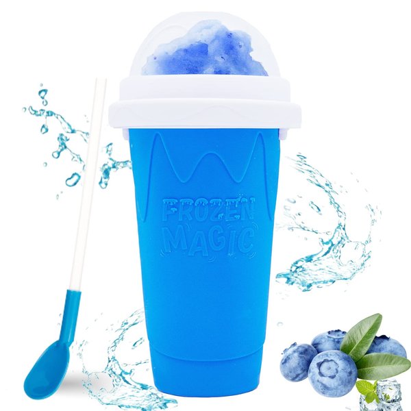 Hoinvaet® Magic Slushy Maker Squeeze Cup Slushie Maker, Homemade Milk Shake Maker Cooling Cup Squee DIY it for Everyone (Blue)
