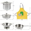 Sundaymot Play Kitchen Accessories, Wooden Play Food, Cooking Set with Stainless Steel Cookware Pots and Pans Utensils, Apron, Chef Hat, ​Cutting Food Kitchen Playset for Girls and Boys