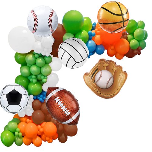 Sport Balloons Arch Garland Football Party Decoration White Brown Green Orange Blue Balloons Camping Party Supplies for Sport Favor Theme Birthday Party Decorations