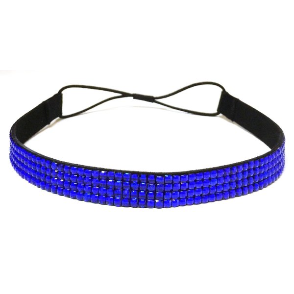 Wigspedia Rhinestone Crystal Stretch Headband 4-Row Head Piece Elastic Hair Band for Women (Royal Blue)