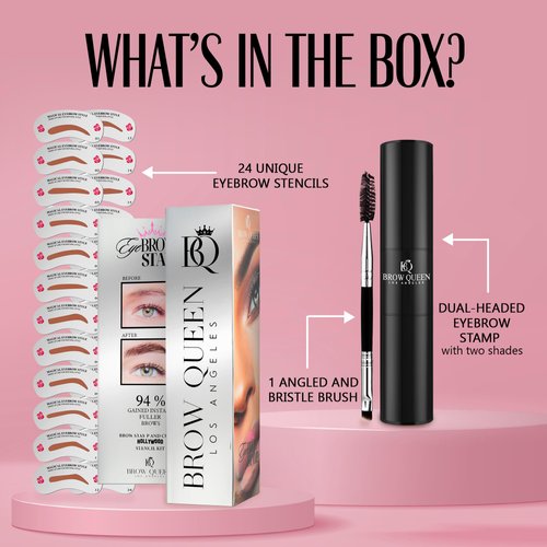 Eyebrow Stamp Kit - Professional Eye Brow Stencil Kits with Dual-Color Eyebrow Powder Stamp, 24 Shaping Guide Templates, Brow Shaper Brush - Waterproof, Smudge-Proof Formula - (Light Brown)