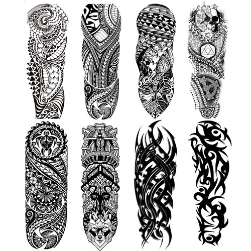 Fake Totem Sleeve Tattoos Stickers Full Arm Tribal Totem Temporary Tattoos Sleeves for Adult Kids Women Makeup, 8-Sheet