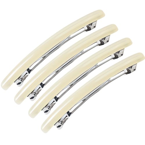 4.3" Long Shiny Curved Steel French Barrettes for Thick Hair Acrylic Hair Barrettes Chic Ponytail Hair Clips for Styling Long Hair,4pcs (White)