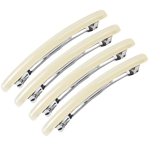 4.3" Long Shiny Curved Steel French Barrettes for Thick Hair Acrylic Hair Barrettes Chic Ponytail Hair Clips for Styling Long Hair,4pcs (White)