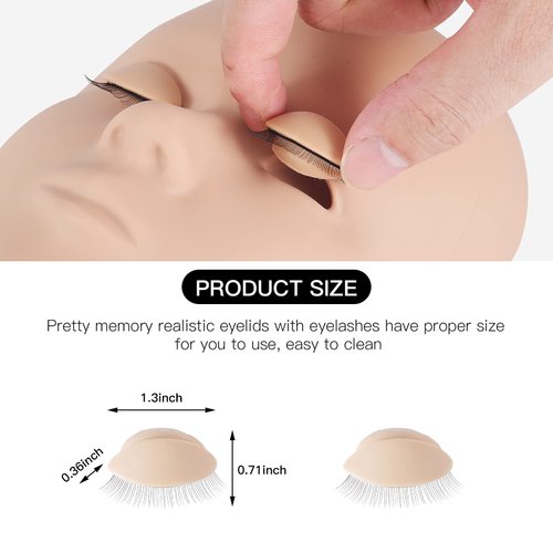 Pretty memory Lash Mannequin Head with 2 Pairs of Removable Lash Practice Eyelids, Realistic Eyelash Mannequin Head, Soft-Touch Lash Extension Supplies Lash Tech Supplies for Practice