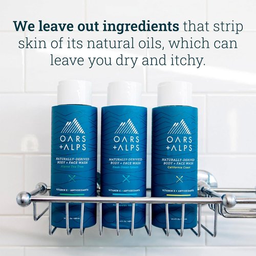 Oars + Alps Mens Moisturizing Body and Face Wash, Skin Care Infused with Vitamin E and Antioxidants, Sulfate Free, Fresh Ocean Splash, Travel Size 3.4oz 2 Pack
