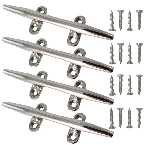 VEITHI Boat Cleat Dock Cleats 6 inch Marine Grade 316 Stainless Steel, Boat Dock Cleats Open Base, Cleats for Boat, Dock Cleats with Hardware, Rope Cleat for Boat/Yacht/Deck/Nautical Decor (4 Pack)