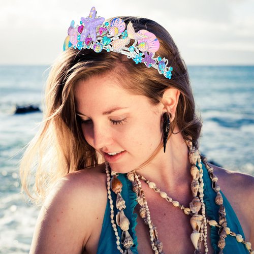 Casoty Mermaid Crown, Mermaid Party Decorations, Mermaid Party Supplies, Starfish Mermaid Tiara for Women Girls, Mermaid Hair Accessories for Birthday Halloween Costume Party