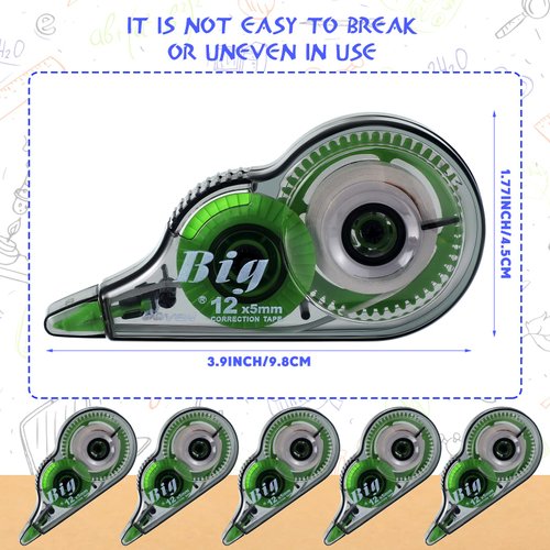 Yexiya Correction Tape Eraser Tape Original Correction Wide Tape Easy to Use Applicator Translucent Tape Shows for School Office Note Journal Scrapbooking, 0.2 Inch x 39.4 Feet (24 Pieces)