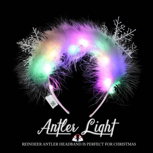 Catery Christmas LED Headband Snowflake Hair Hoop Xmas Feather Light Up Hair Hoop Costume Headband Holiday Headdress Sparkle Christmas Party Supplies Gifts Accessoriess for Women and Girls (Set-1)