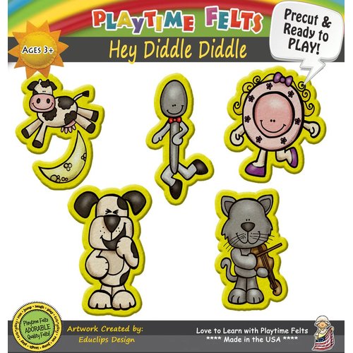 Hey Diddle Diddle Nursery Rhyme Felt Figures | 5 Adorable Felt Board Pieces for Flannel Board. Perfect for Toddlers, Preschool and Kindergarten - Reusable Felt Board Stories
