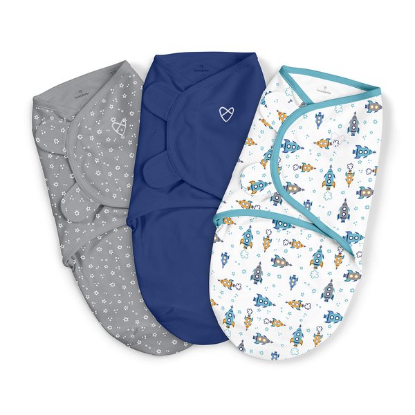 SwaddleMe by Ingenuity Original Swaddle with Easy-Change, 100% Cotton, Improves Sleep & Calms Startle Reflex, 3-6 Months, 3-Pack - Superstar