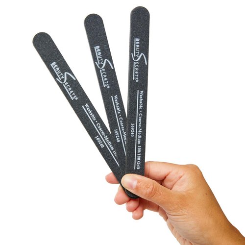 Beauty Secrets Medium Coarse 180/100 Black Cushion Nail File, Two-Sided, Washable, Sanitizable, 48 Count