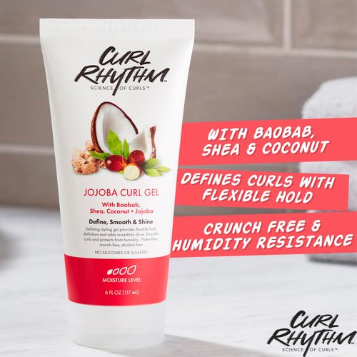 Curl Rhythm Jojoba Curl Gel - Defining Hair Gel for Bouncy, Nourished Curls - Curly Hair Styling Gel with Shea and Coconut - Sulfate Free - 6 oz