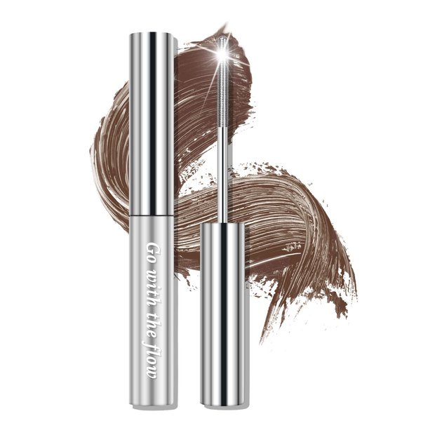 Erinde Brown Washable Metal Mascara, Waterproof Curling Iron Wand Mascara, Bristleless Metal Mascara Rod Brush, Super Voluming Eyelash, Metal Wand Mascara, Long Lasting Smudge-Proof No Flaking Tint