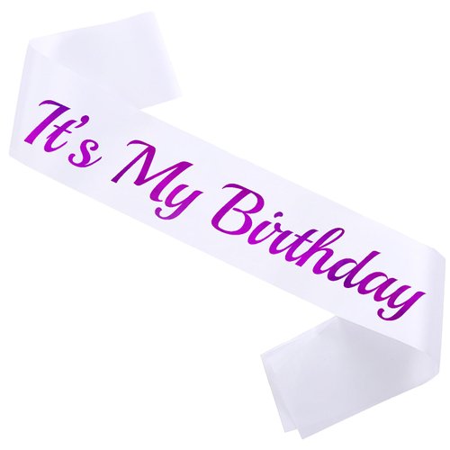 LXYXUUN It's My Birthday Sash White, Purple Foil Birthday Sash for Women or Girl 16th 18th 21st 30th Bday Sash Gift Ideas Funny Birthday Party Decorations