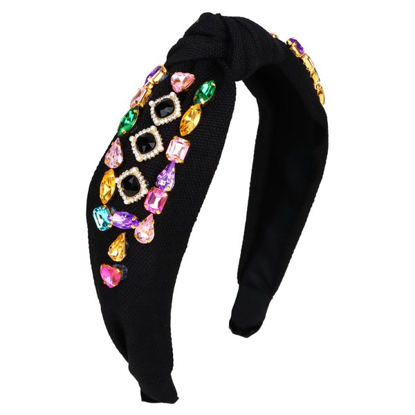Ondder Black Knotted Headbands for Women Jeweled Headband Top Knot Head Bands for Women's Hair Non Slip Shiny Rhinestone Crystal Headband fir Girls Fashion Womens Headband Hair Accessories