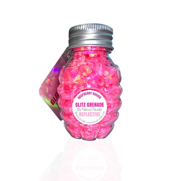 Neva Nude Face and Body Glitter Keychain - Holographic Chunky Glitter in Aloe for Festivals, Raves, and More | Cosmetic Grade | Super Sparkly (Raspberry Rushie Pink Glitz Grenade)