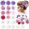 BBTO 21 Pieces Flower Hair Clip Rose Hair Clips Hair Barrettes for Women Flower Hair Accessories Boho Bride Claw Clip Hairpin Brooch Pin Headpiece for Girls Wedding (White, Purple)