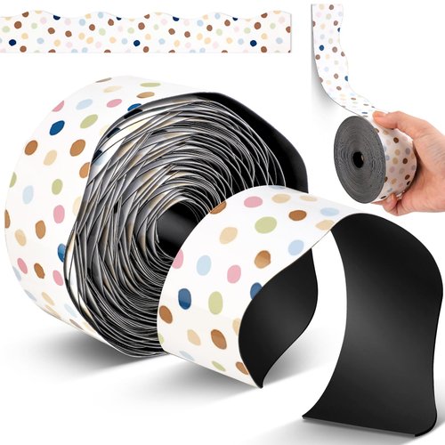 Tellegloww 36 ft Scalloped Magnetic Border Magnetic Border for Whiteboard Bulletin Board Borders Reusable Rolled Borders Trim for Office Chalkboard(Polka Dot)
