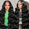 COUGARBEAUTY 28 Inch Body Wave Lace Front Wigs Human Hair Pre Plucked 220 Density 13x6 HD Lace Frontal Wigs Human Hair Natural Black Wigs for Women Glueless Human Hair Lace Front Wig with Baby Hair