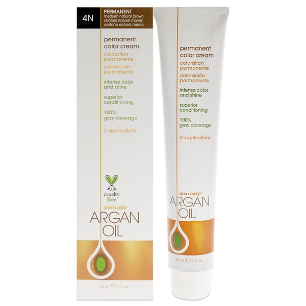One N' Only Permanent Hair Color - Permanent Hair Dye Made with Argan Oil - Delivers Rich, Accurate Tones with Gray Coverage - Improves Moisture & Elasticity - 4N Medium Natural Brown (3 oz)