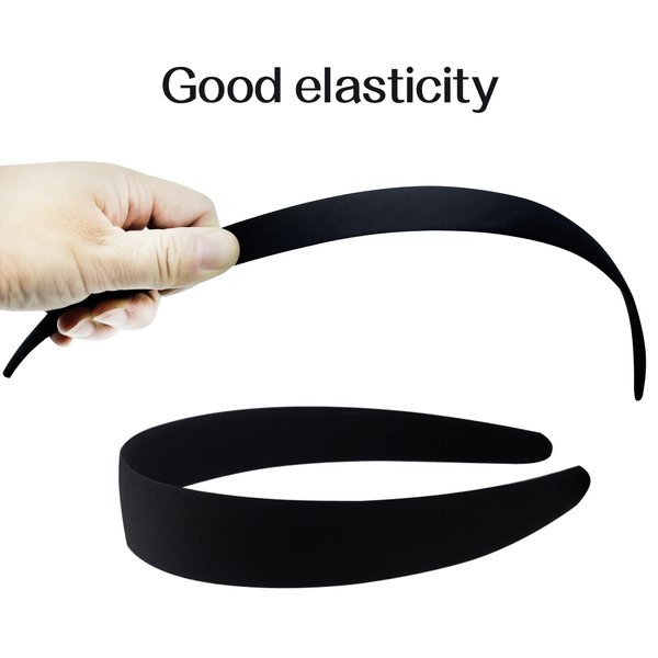 enop Black Satin Headbands for Women 1 Inch Anti-slip Black Ribbon Hair Bands for Girls Plain Hard Headbands for Crafts 16 Pack
