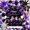 Purple Silver Birthday Decorations for Woman Girls Christmas Xmas Birthday Banner Backdrop Black and Silver Balloons Black Purple Confetti Star Tablecloth Birthday Party decorations for Him Her
