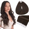 Full Shine Tape in Hair Extensions Remy Darkest Brown Real Human Hair Extensions Tape in Straight Skin Weft Natural Tape Hair Extensions 40Pcs Double Sided Tape Hair 14 Inch