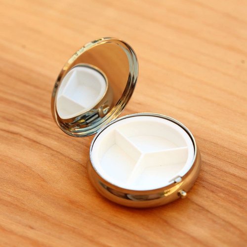 Organic Cannabis Design Brass Round Pill Box