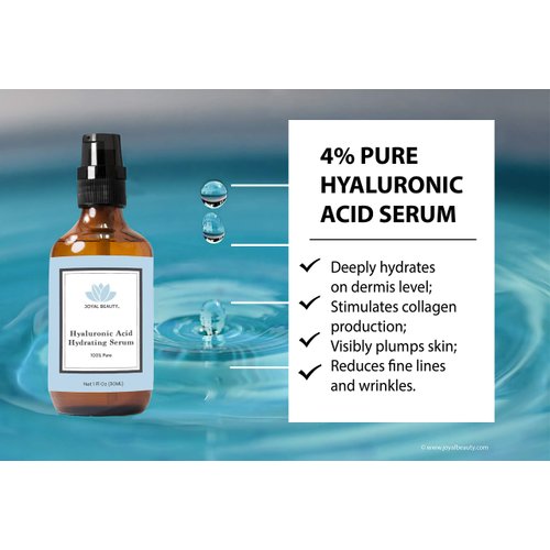 JOYAL BEAUTY Hyaluronic Acid Serum for Face Skin Eyes Lips. 100% Pure Anti-aging Hydrating Skin Serum. 4% Highest Concentration On The Market. Super Low Molecular Weight for Deep Penetration.