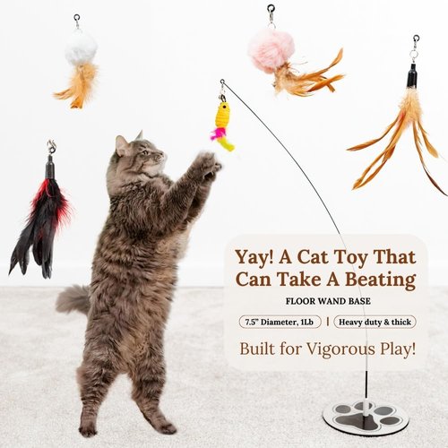 2 In 1 Cat Wand Toys For Indoor Cats Solid Round Base Cat Toys For Bored Indoor Adult Cats Self Play Cat Toys Cat Feather Toy Bird Feather Cat Toy Wand For High Energy Cat Toys Cat Teaser Wand Toy