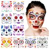 Amaxiu Day of the Dead Face Temporary Tattoos, 10 Sheets Halloween Floral Sugar Skull Temporary Face Tattoos Stickers Makeup Kit on Cheek Eye Forehead Nose Mouth for Halloween Masquerade Party