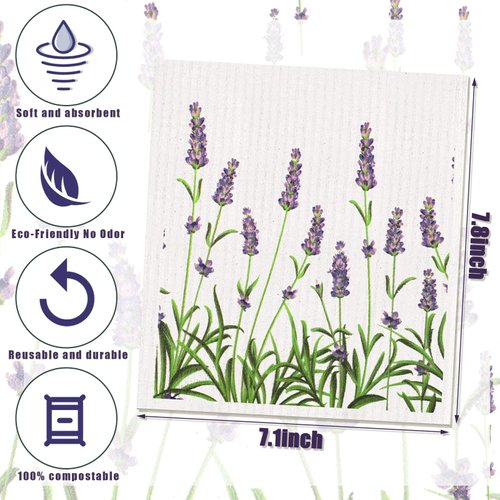 Remagr Swedish Kitchen Dish Towels Wildflowers Reusable Sponge Cleaning Cloths Absorbent Quick Drying Washable Cleaning Wipes No Odor Hand Towel (6)
