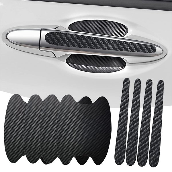 neynavy 8 PCS Car Door Handle Scratch Protectors, Universal Carbon Fiber Car Door Handle Paint Guard, Door Handle Cups Protective Film Side Sticker, Prevent Paint Chipping Door Bowl Sticker (Black)