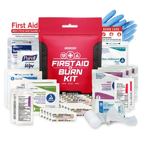 Go2Kits First aid & Burn Kit - Complete Burn Care - 1 Pack in Compact All-Purpose Resealable Pack for Home, Office, Car & Travel (BK35)