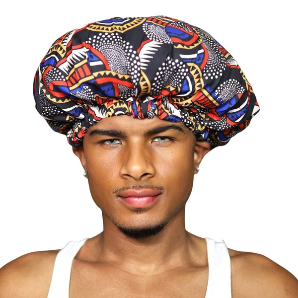 Melanin Crown Silk Hair Wrap for Sleeping – Premium Satin Hair Bonnet for Sleeping – Double Layer Sleeping Bonnet for Curly Hair Protects Against Breakage – Satin Bonnets for Black Women Black