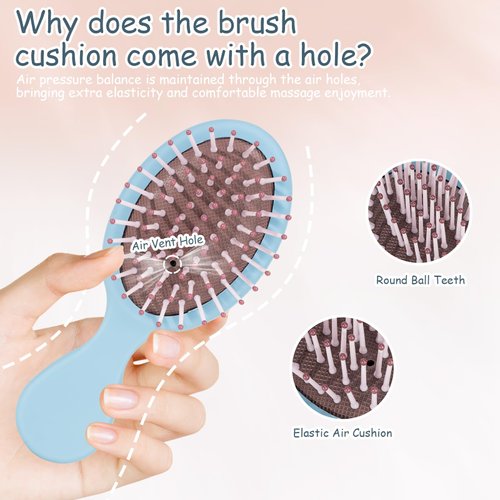 Hair Brush, Mini Detangling Hairbrush for Dry and Wet Hair, Small Size Travel Detangler Brush for Girls Boys Kids Women Men for All Hair Types (Bluish)