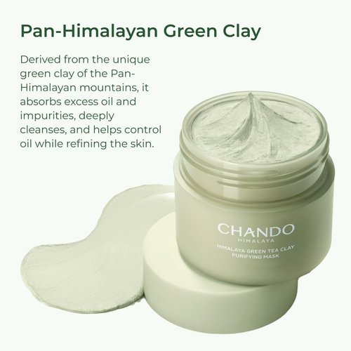 CHANDO HIMALAYA Green Tea Clay Purifying Mask 100g/3.53oz, Pore Clearing Clay Mask with Green Tea Extract and Portulaca Extract, Oil Control Mask for Oily, Combination Skin