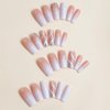 White French Press on Nails Square Long Length Fake Nail DIY Naked Glue on Nails with Rhinestones Design Nail Full Cover Glitter Line French Coffin Nails Tips for Women Acrylic Nail Decoration 24 PCS