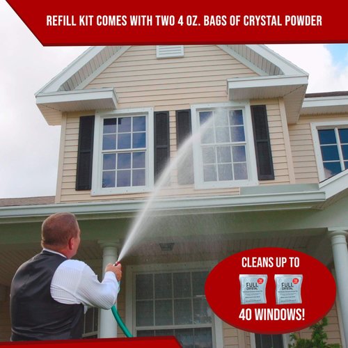 Full Crystal Refill Kit - Two 4 Oz. Crystal Powder Exterior Window Cleaner Packets for Glass and Screens (Cleans Up to 40 Windows)
